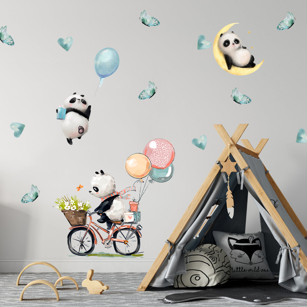 3 panda biciklivel, lufikkal falmatrica gyerekszobába 3 panda biciklivel, lufikkal falmatrica gyerekszobába