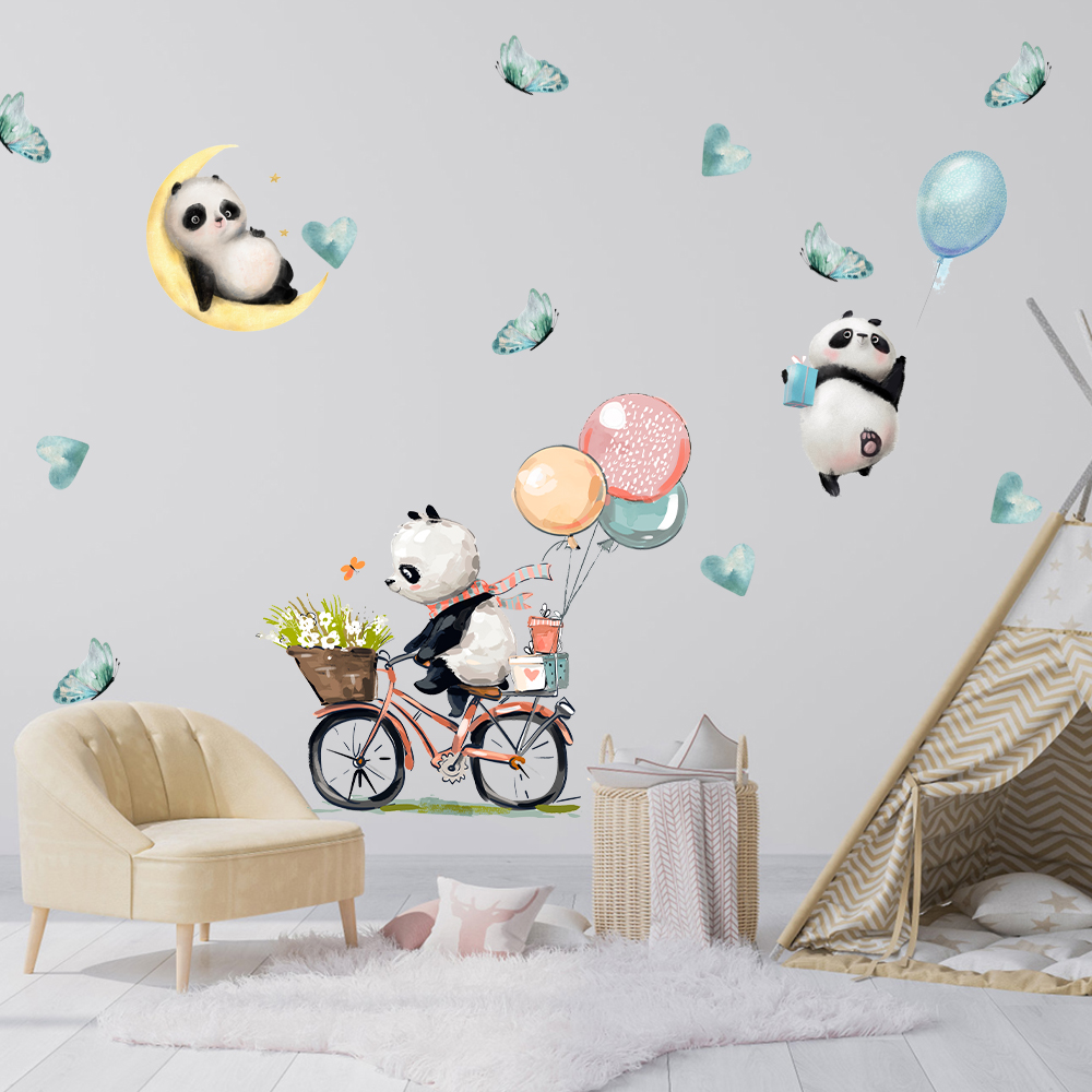 3 panda biciklivel, lufikkal gyerekszoba falmatrica 3 panda biciklivel, lufikkal gyerekszoba falmatrica