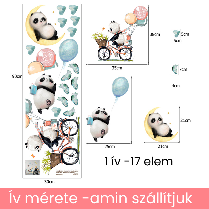 3 panda biciklivel, lufikkal gyerekszoba falmatrica 3 panda biciklivel, lufikkal gyerekszoba falmatrica